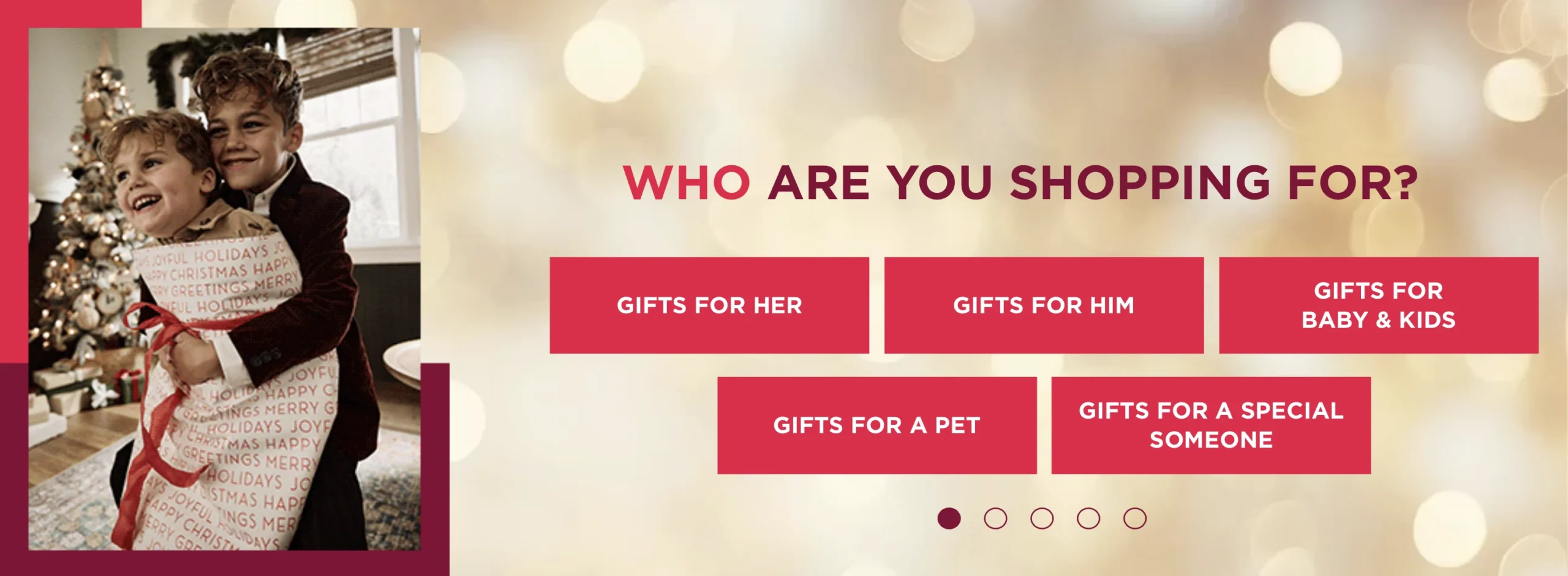 Kohl’s Holiday Gift Finder Quiz banner featuring festive categories like 'Gifts for Her,' 'Gifts for Him,' and more, helping shoppers find the perfect holiday presents with ease and joy.